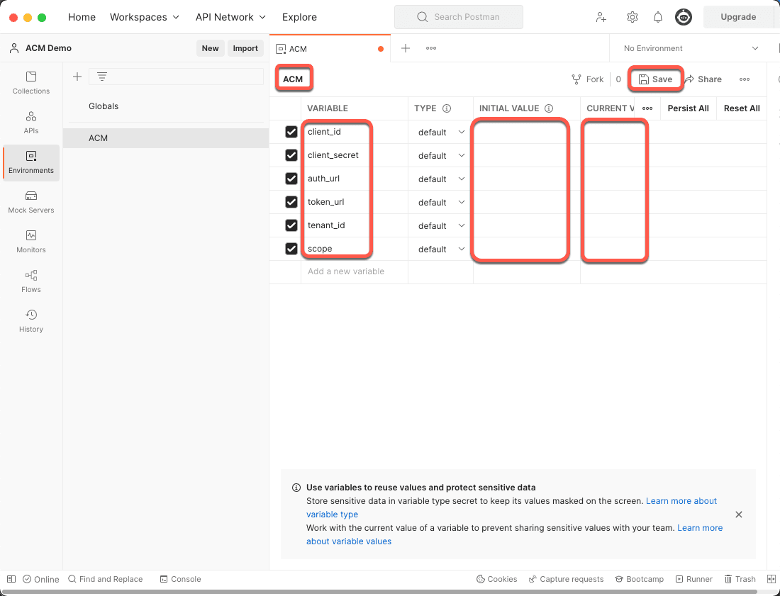 Postman Environment Variables