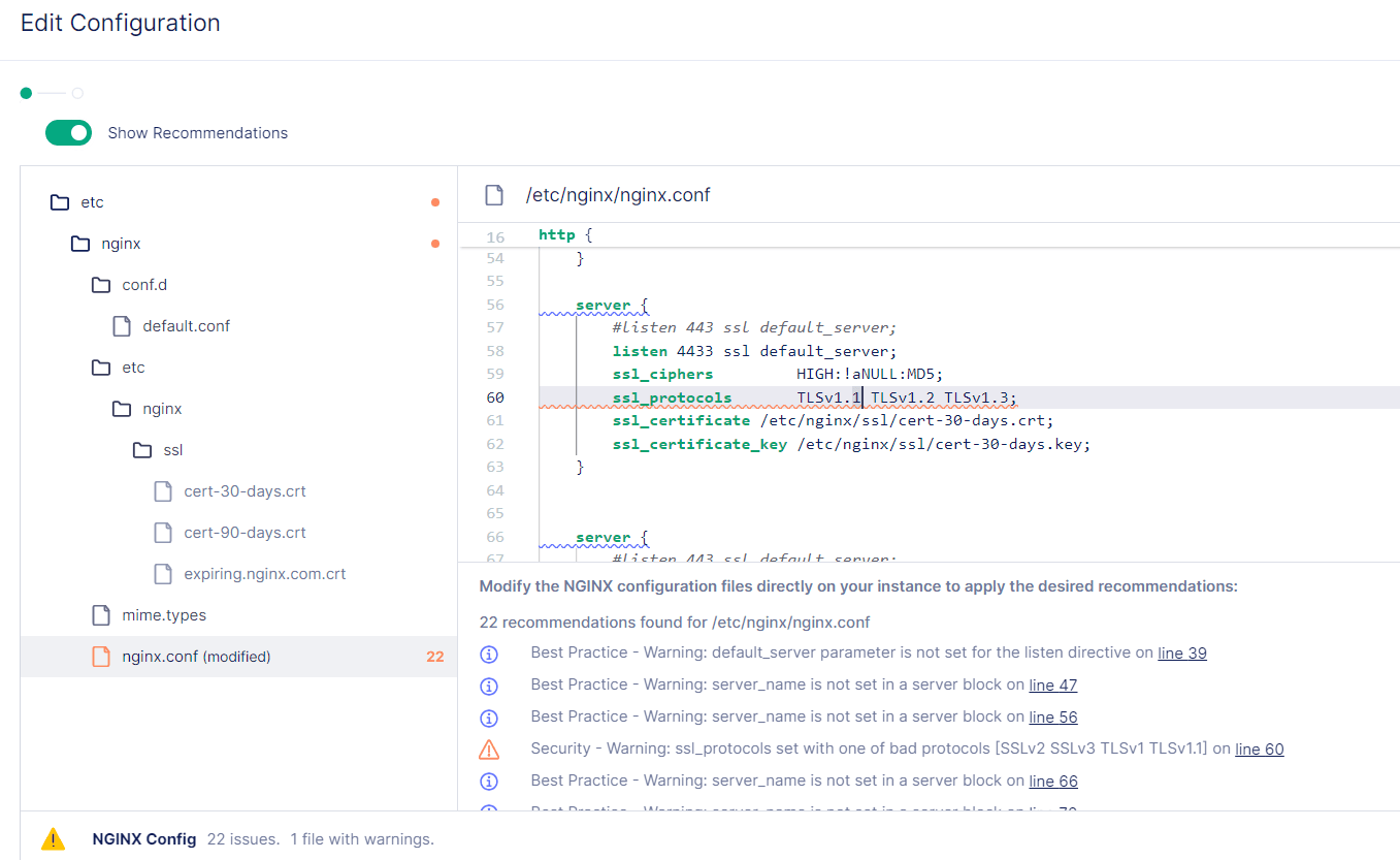 NGINX One configuration panel